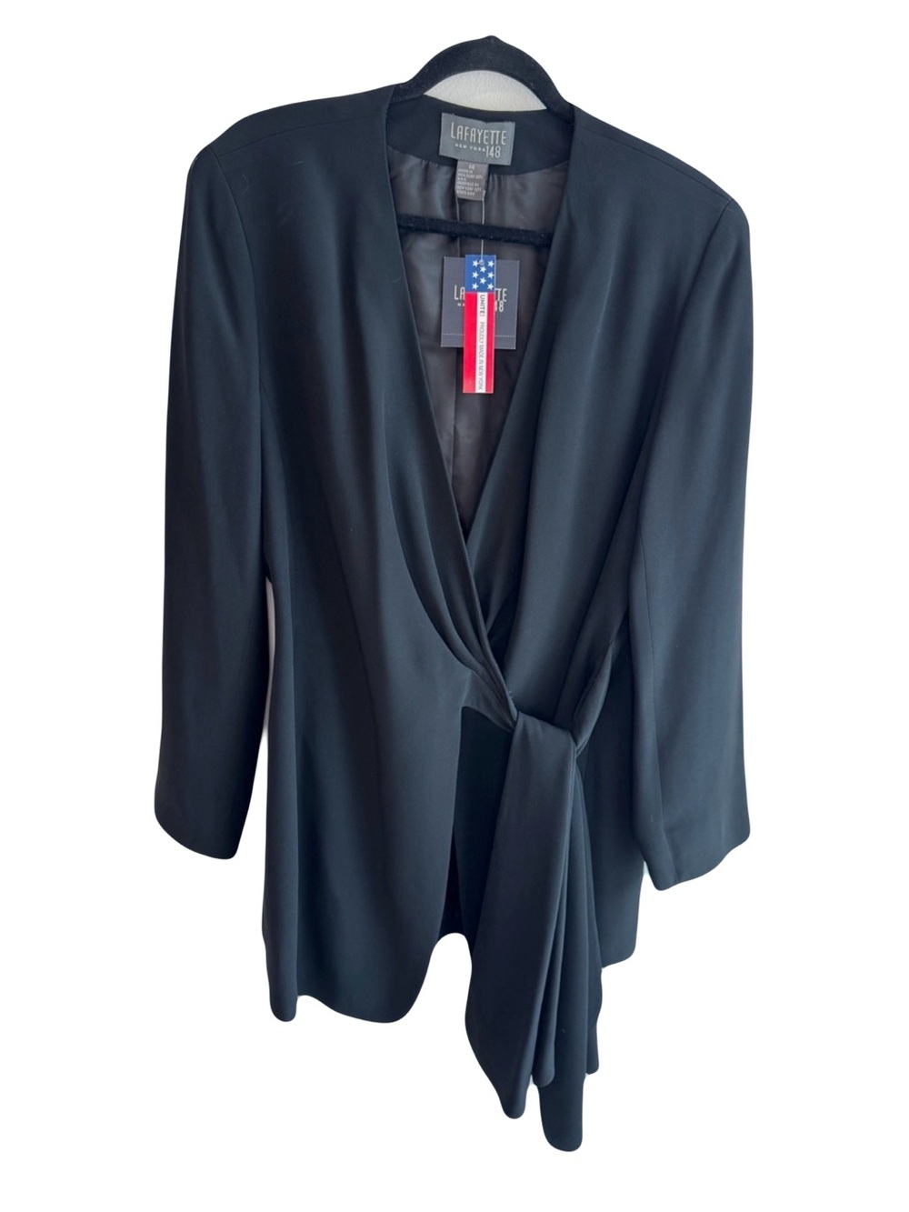 Lafayette 148 New York Black Draped Wrap Jacket  Y2K Size 14